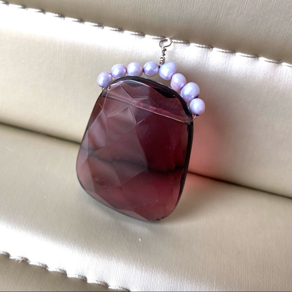 Burgundy Beveled Glass Pearl pendant